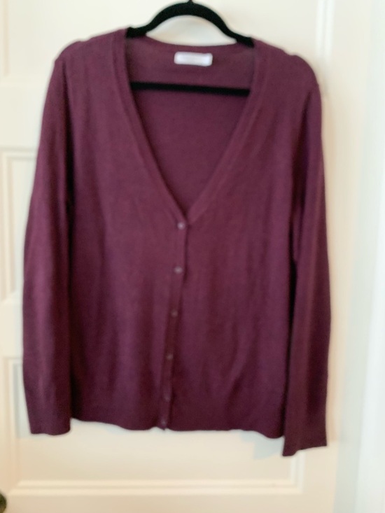 reitmans essentials Sweaters - Reitman's Essentials women's cotton blend knit eggplant  V-Neck Button Cardigan